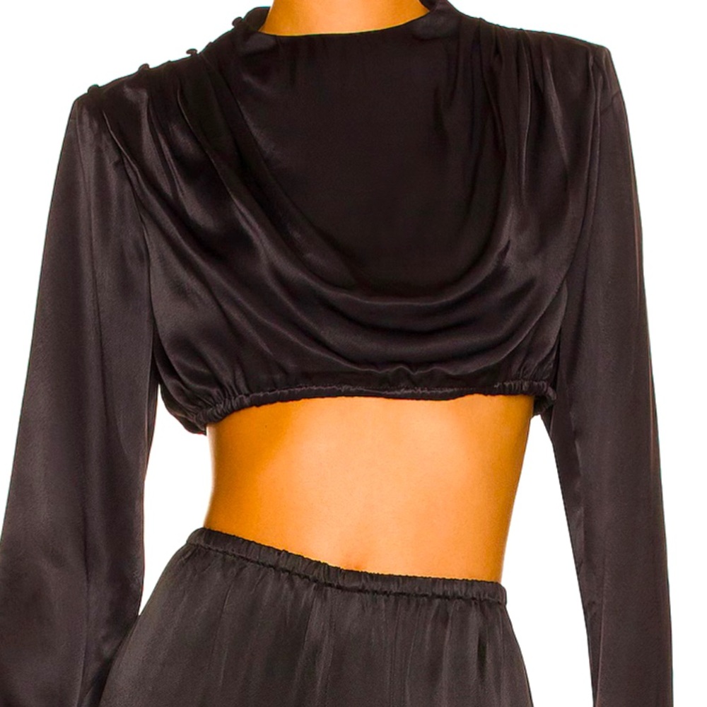 Camila Coelho cropped black satin top